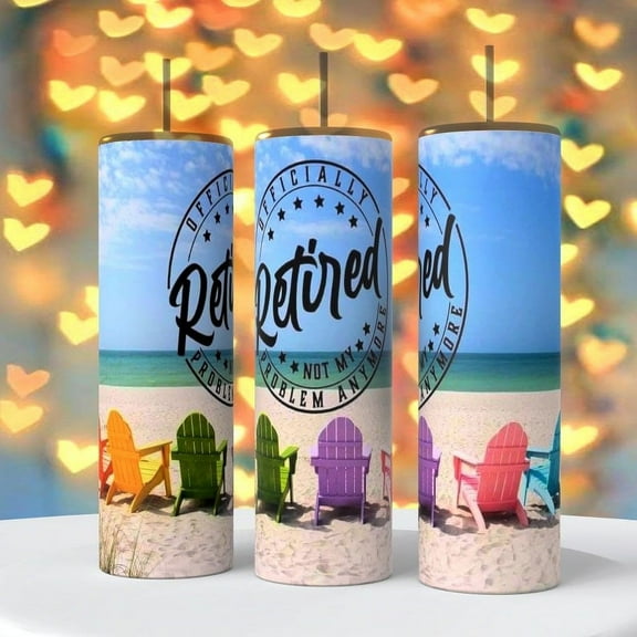 Officially Retired Beach Chairs Ocean 20 oz insulated stainless steel tumbler coffee cup hot cold beverages