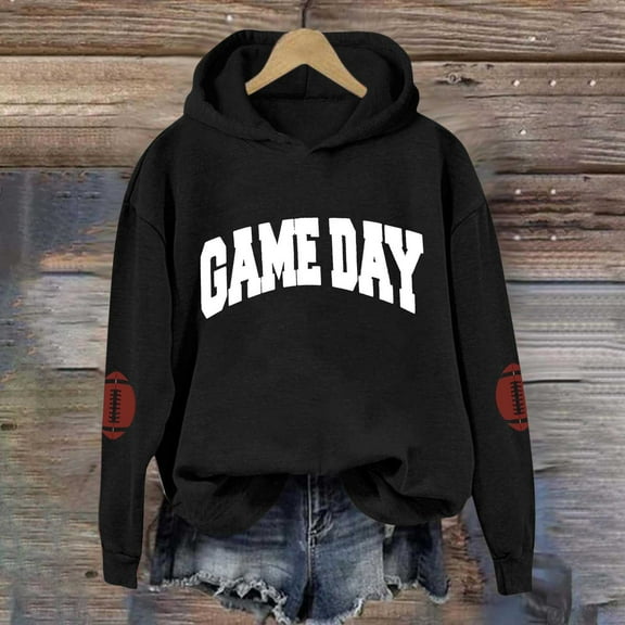 Womens Football Oversized Hooded Sweatshirts Long Sleeve Rugby Graphic Printed Crew Neck Hoodies Comfy 2025 Fall Winter Fashion Tops
