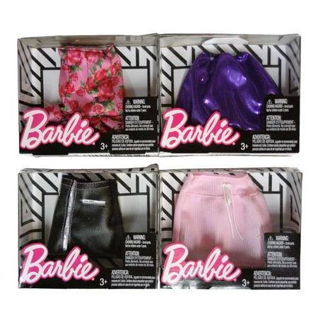 Fashion Pack Barbie Skirt Set of 4 Clothing Collection #6 Red Rose, Purple, Black Leather,