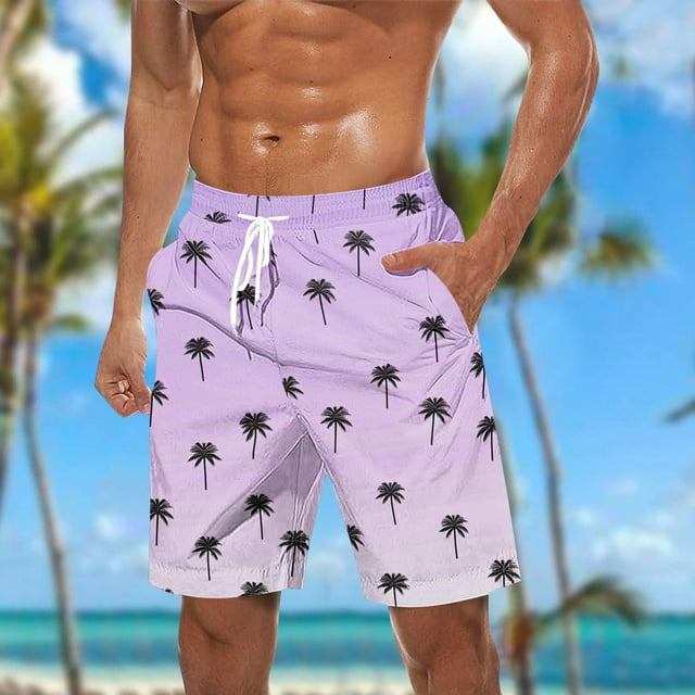 DIOAZUD Mens Beach Shorts Big and Tall,Men's Swim Trunks Palm Tree Printed Quick Dry Board Shorts with Pockets Drawstring Elastic Waist Bathing Suits Hawaiian Beachwear with Pockets