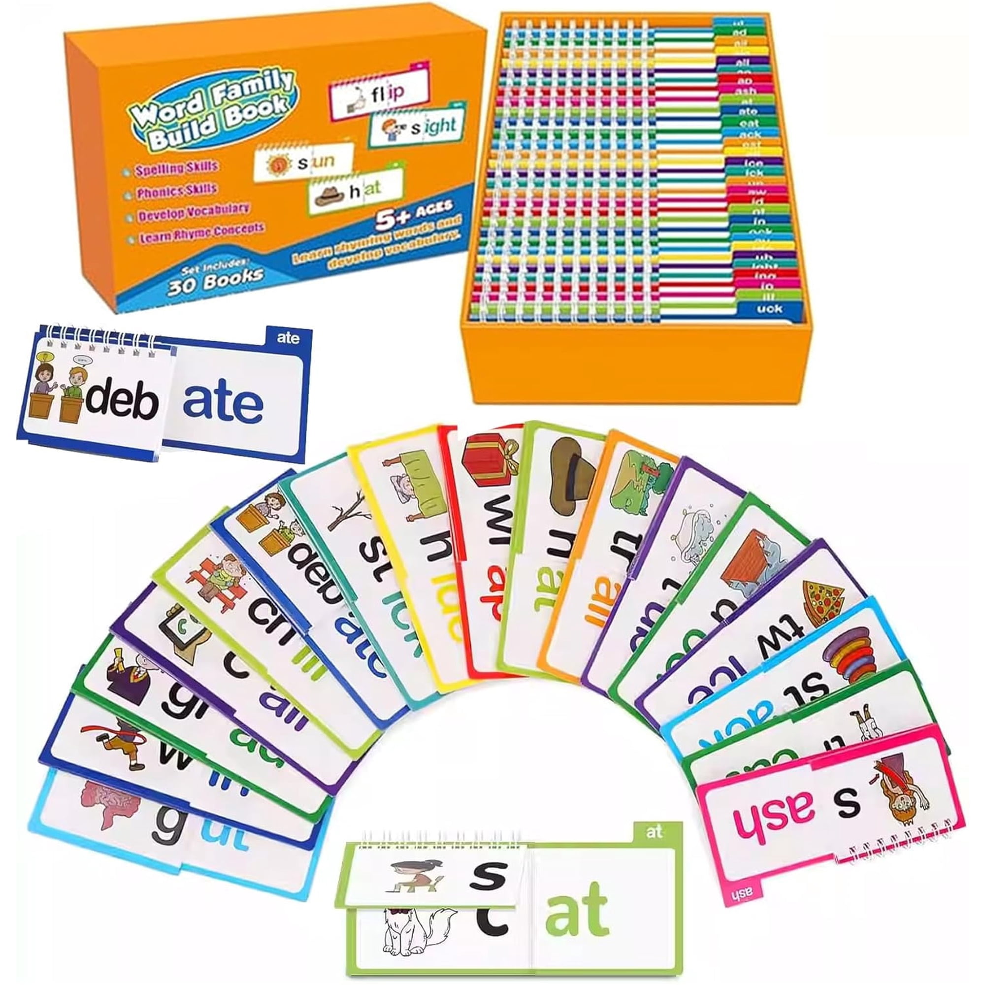 30 Read and Rhyme Flip Books, Phonics & Sight Words Flash Cards, ABC Vocabulary Interactive Reading Flip Books, Classroom Homeschool Preschool Learning Activity.