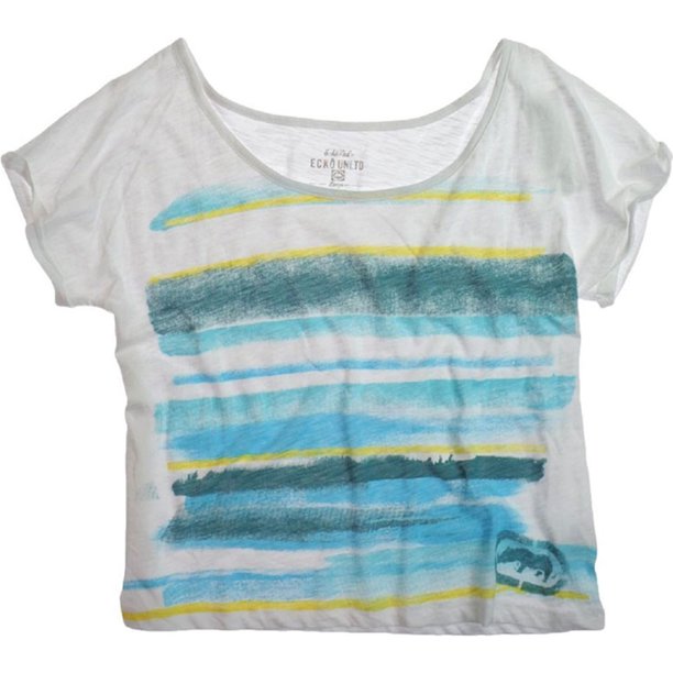 Ecko Unltd. Camiseta estampada con rayas pintadas y cuello abierto para mujer, azul, grande