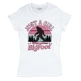 thumbnail image 5 of Just a Girl Who Loves Bigfoot T-Shirt Sasquatch Fan Cryptid Cute Gift Vintage Sunset Wildlife Camping Women's Tee, 5 of 7