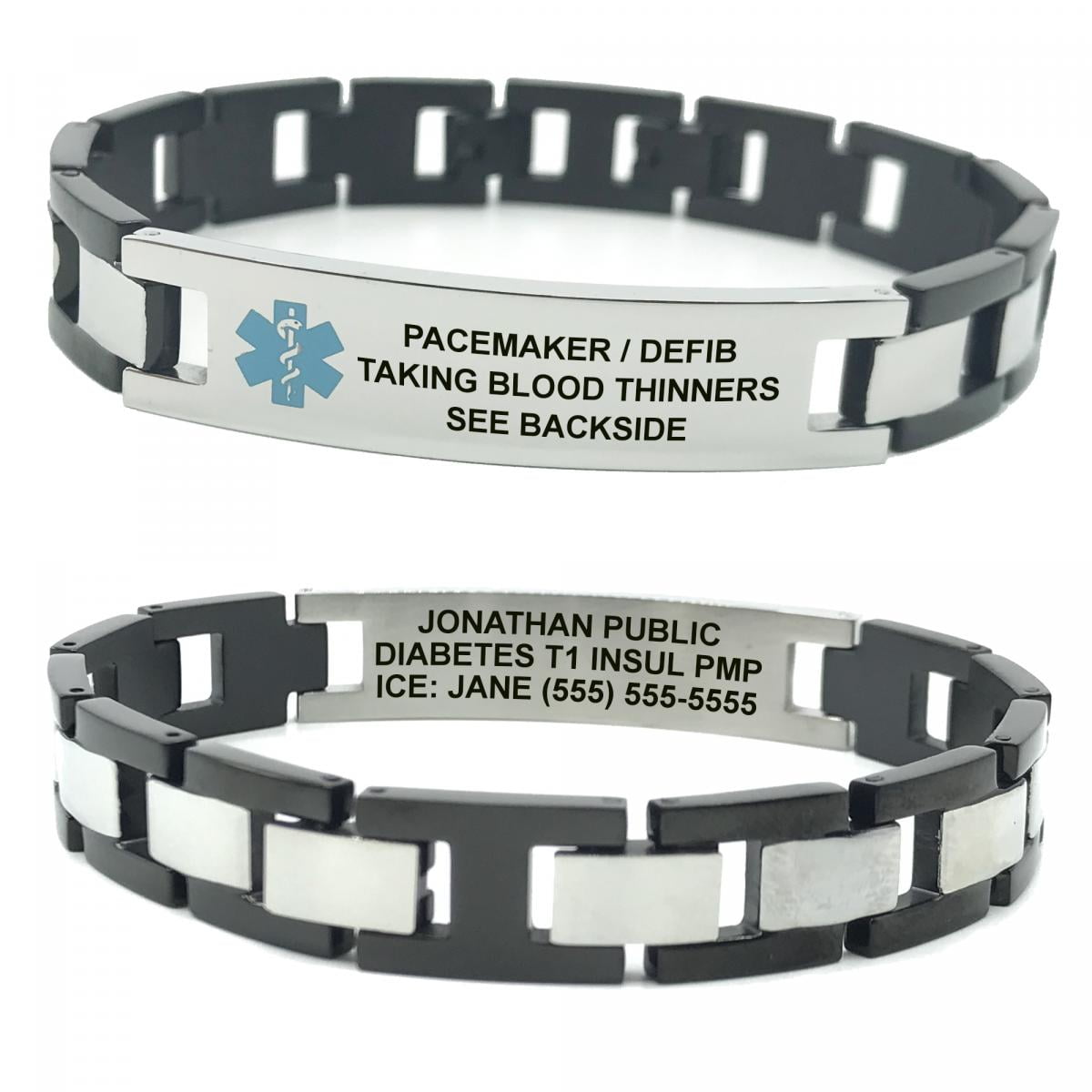 Custom Free Engraving Black Stainless Steel Magnetic Therapy Health Emergency Medical Alert ID Bracelets for Men Dad,8.6