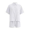 thumbnail image 4 of Short Sets for Women Short Sleeve Button Down Collared T Shirt and Shorts 2 Piece Matching Set Womens Lounge Set, 4 of 9