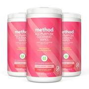 Method All-Purpose Cleaning Wipes, Pink Grapefruit, 70 Count, 3 pack, Packaging May Vary
