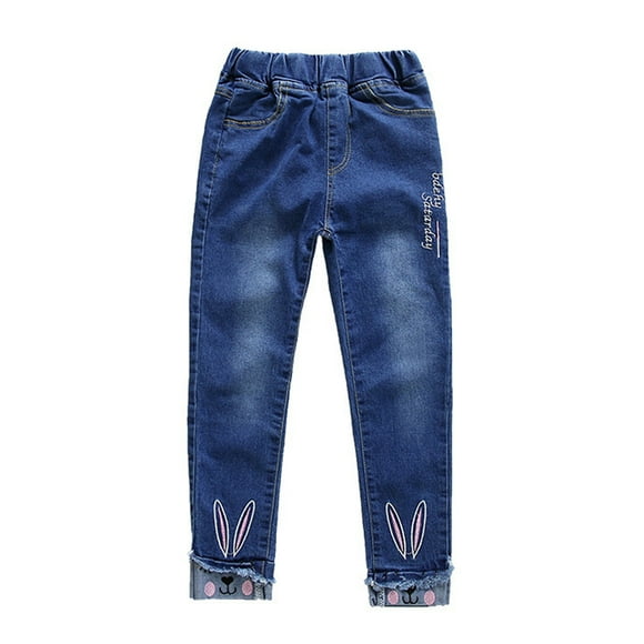 KYAIGUO 3-13T Kids Toddler Girls Jeans Spring Autumn Stretch Denim Pants Elastic Waist Casual Jeans Trousers