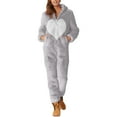 thumbnail image 1 of Gibobby pantalones de yoga Pijama de manga larga de lana artificial para mujer, mono holgado con capucha y cremallera de Color sólido informal, pijama informal de invierno cál(Gris， S), 1 of 4