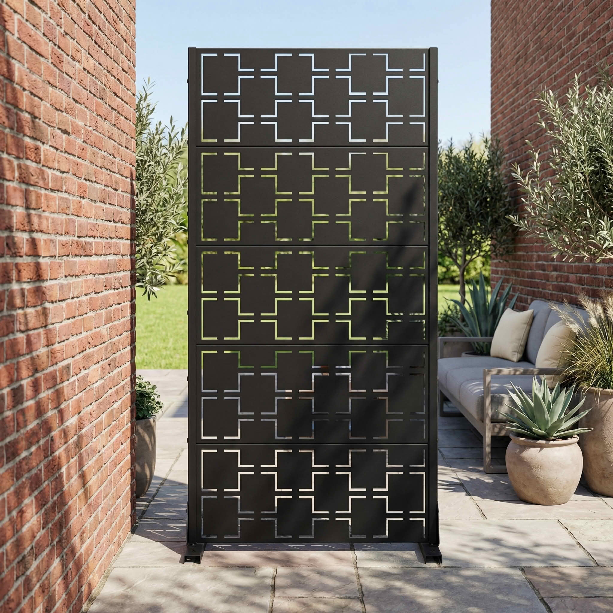 MAYEERTY 59x30x16 Inch Black Galvanized Steel Privacy Screen, 5 Piece Set for Outdoor Garden