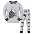 thumbnail image 2 of GobdXE Boys Dinosaur Pajama Set T-Rex Print Long Sleeve Crew Neck Top Cuffed Pants Kids 2 Piece Loungewear Outfit 4-5 Years,Grey, 2 of 4