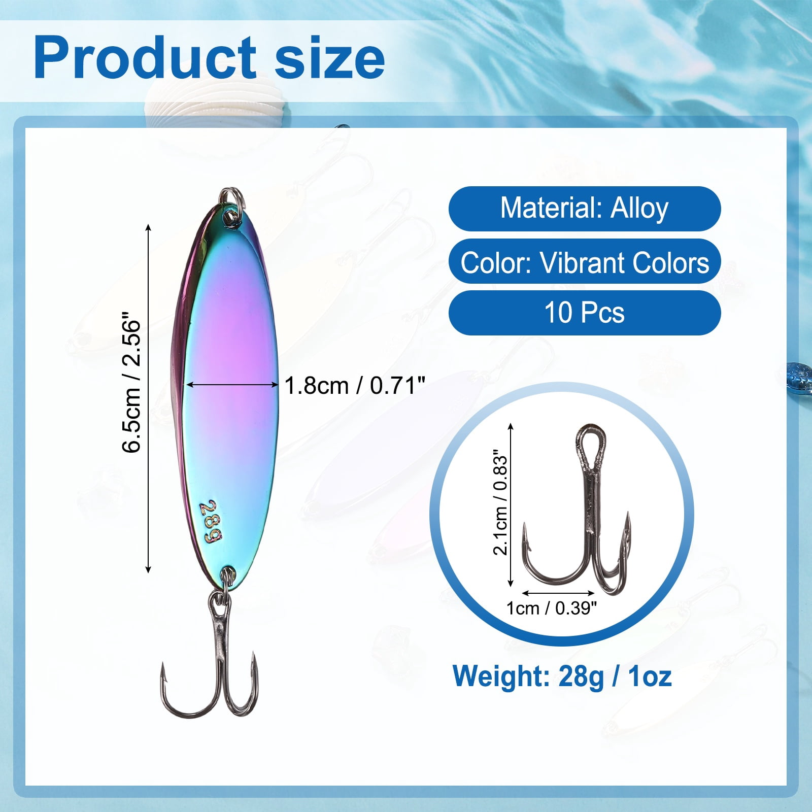 Uxcell Fishing Spoons Lures, Metal Saltwater Treble Trout Lures Jigging Spoon with Treble Hooks Casting Spinner Baits 10Pcs & 1 oz & Vibrant Colors - Fitting for (Freshwater/Salmon/Bass)