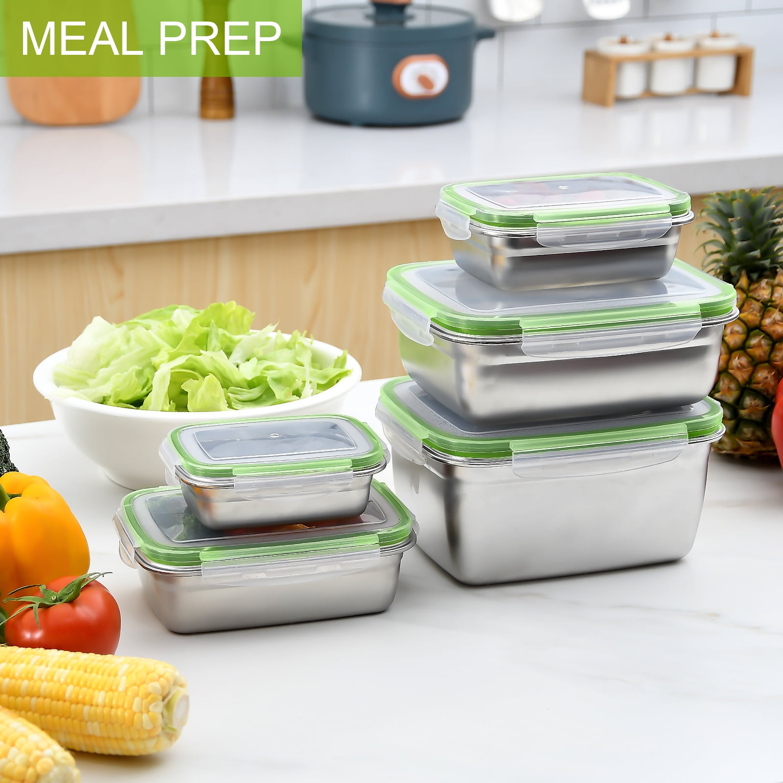 UPTRUST Stainless Stainless Steel Food Storage Containers | Leak Proof & Airtight Lids | Set of 5 Containers BPA Free that are Dishwasher & Freezer Safe, Green