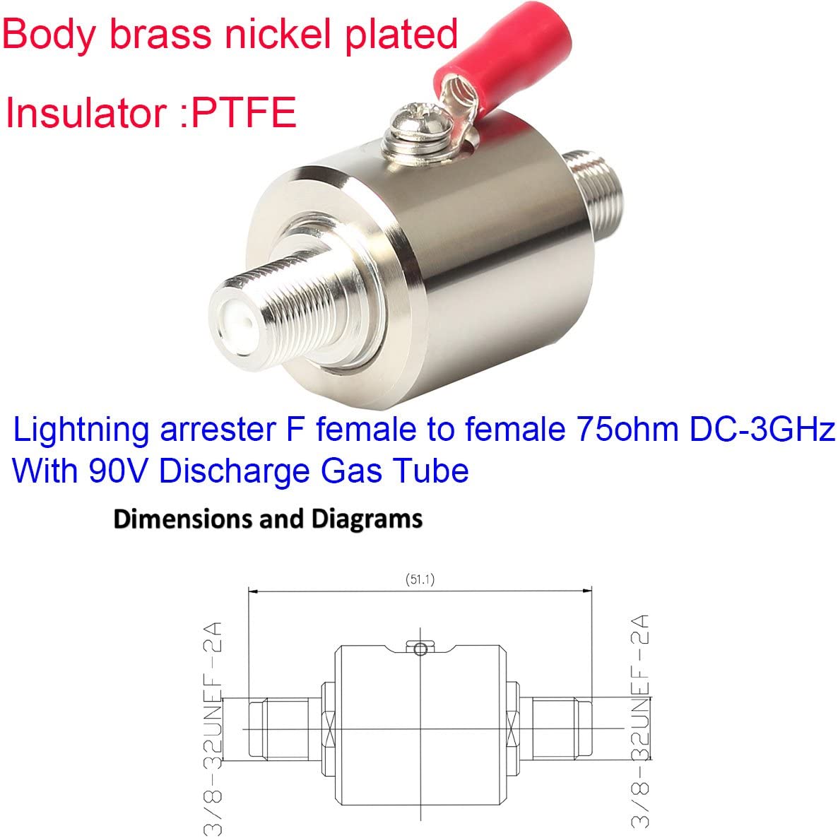 Buy Lightning Surge Protector F Female to F Female DC3 GHz 75 ohm with