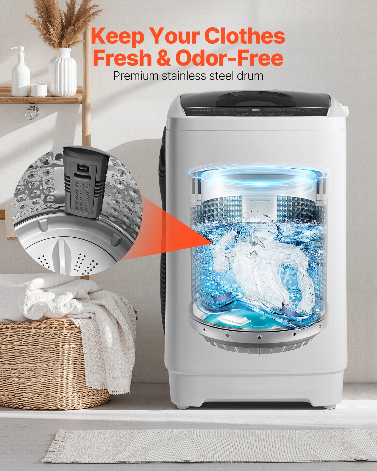 VEVOR Portable Washing Machine, Portable Washing 1.3 Cu.ft with LED Display, Stainless Steel Drum, 8 Wash Programs & 6 Adjustable Water Levels, Portable Washer for Apartments, RVs , and Dorms