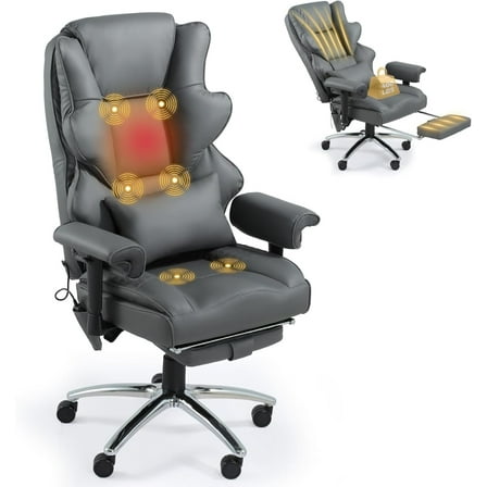 Executive Office Chair With Footrest-6 Point Massage & heated , High Back PU Leather & ergonomic Lumbar Support
