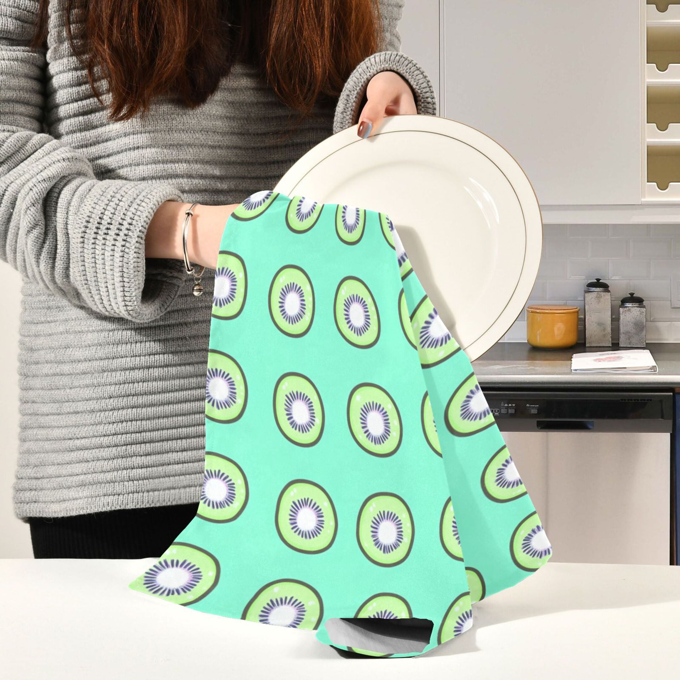 Kiwi on Mint Kitchen Towels Dishcloth Decorative Waffle Towels Multi Use Tea Towel Dish Cloths 28x18in