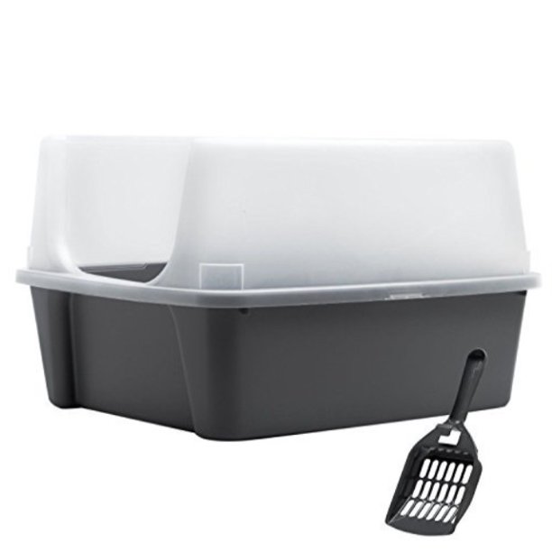 clean pet cat kitty open top large cats litter box with shield and
