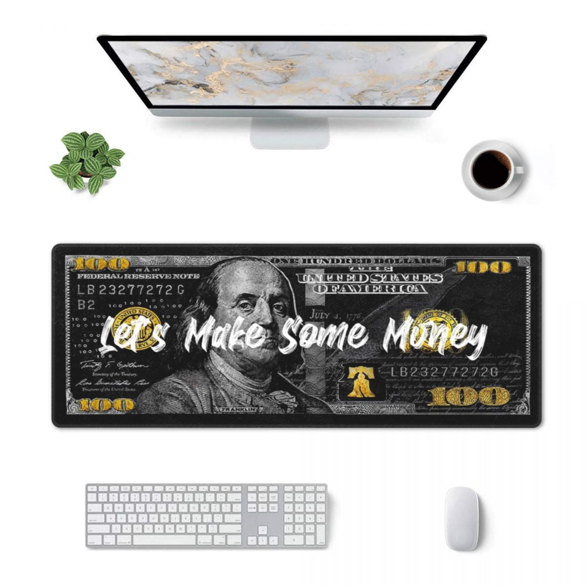 1pc 31.5x11.8in Money Extended Mouse Pad Large Gaming Mouse Pad Computer Keyboard Mouse Mat Non-Slip Mousepad Rubber Base And Stitched Edges For Game Players, Office, Study
