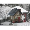 9.5" Stone Cottage Red Black & White Outdoor Garden Hanging Bird Feeder