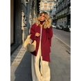 thumbnail image 5 of Abrigo de lana con cuello en V para mujer, chaqueta elegante de manga larga con bolsillo, color rojo vino, ropa de calle, novedad de otoño, 5 of 5
