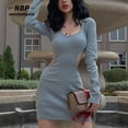 thumbnail image 2 of NEONBABIPINK Blue Bodycon Dresses for Women 2023 Spring Fashion Cut Out Lace Up Backless V Neck Long Sleeve Mini Dres N33-BH23S Gao Jinjia LED, 2 of 2