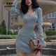 thumbnail image 2 of NEONBABIPINK Blue Bodycon Dresses for Women 2023 Spring Fashion Cut Out Lace Up Backless V Neck Long Sleeve Mini Dres N33-BH23S Gao Jinjia LED, 2 of 2