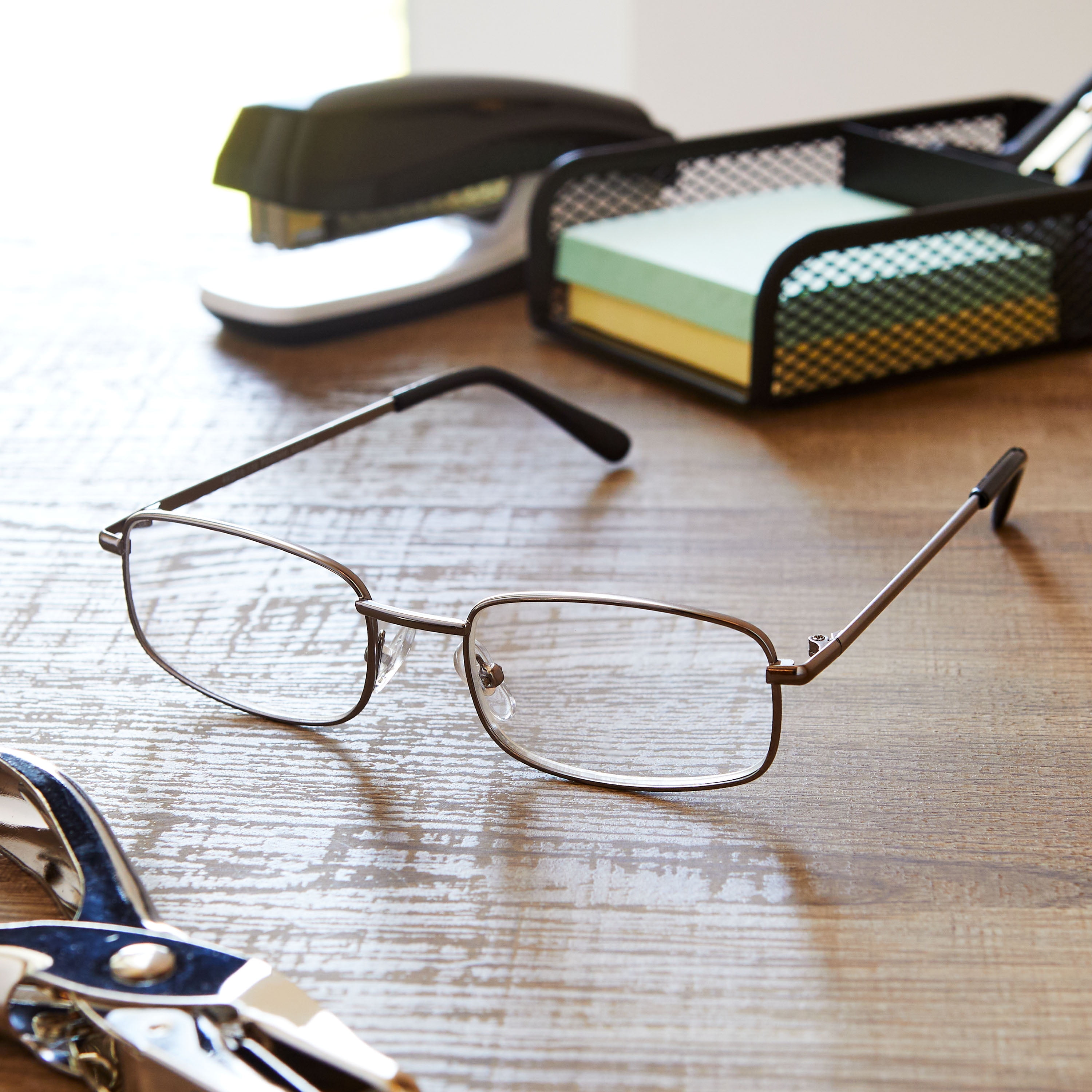 Equate Men's Square Reader Glasses Value 3-Pack, Black/Brown/Gunmetal, +1.50