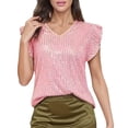 thumbnail image 2 of WHLBF Womens Tank Tops Plus Size Sleeveless Sequin Round Neck Party Strap Sloping Ruffle Hem Camisole Pink 2XL, 2 of 9