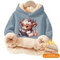thumbnail image 4 of Oiyii Tween Girl's Highland Cow Graphic Hoodie Long Sleeve Hoodies Warm Hooded Sweatshirt,Light Blue, 4 of 5