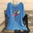 thumbnail image 2 of T-Shirts Imprimés Mode pour Femmes Col Rond Manches Courtes Raglan T-Shirt Ample Hauts en Lin Blouses Deals les Plus Chauds, 2 of 5