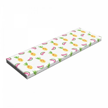 Pineapple Bench Pad, Pineapple and Watermelon Fruit Themed Minimal Sketch Pastel Watercolor Pattern, HR Foam Cushion with Decorative Fabric Cover, 45" x 15" x 2", Multicolor, by Ambesonne