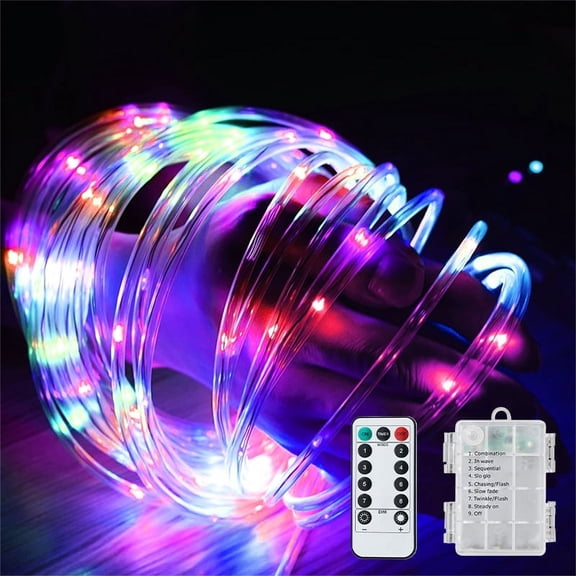 Waterproof Battery Operated Rope Lights,Christmas String Lights with Remote Control for Outdoor Indoor Decorations, MultiColor(33FT 100 LEDs)