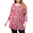 thumbnail image 2 of Dweltoz Plus Size Shirts for Women 2025 Summer Crew Neck T Shirts 3/4 Sleeve Outfits Casual Floral Print Tunics Blouses,Hot Pink L, 2 of 5