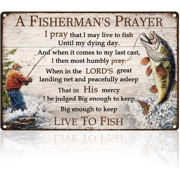 Funny Fishing Tin Sign Wall Decor, A Fisherman's Prayer Metal Wall Poster, Vintage Rustic Home Bar Man Cave Bathroom, 8 x 12 Inch