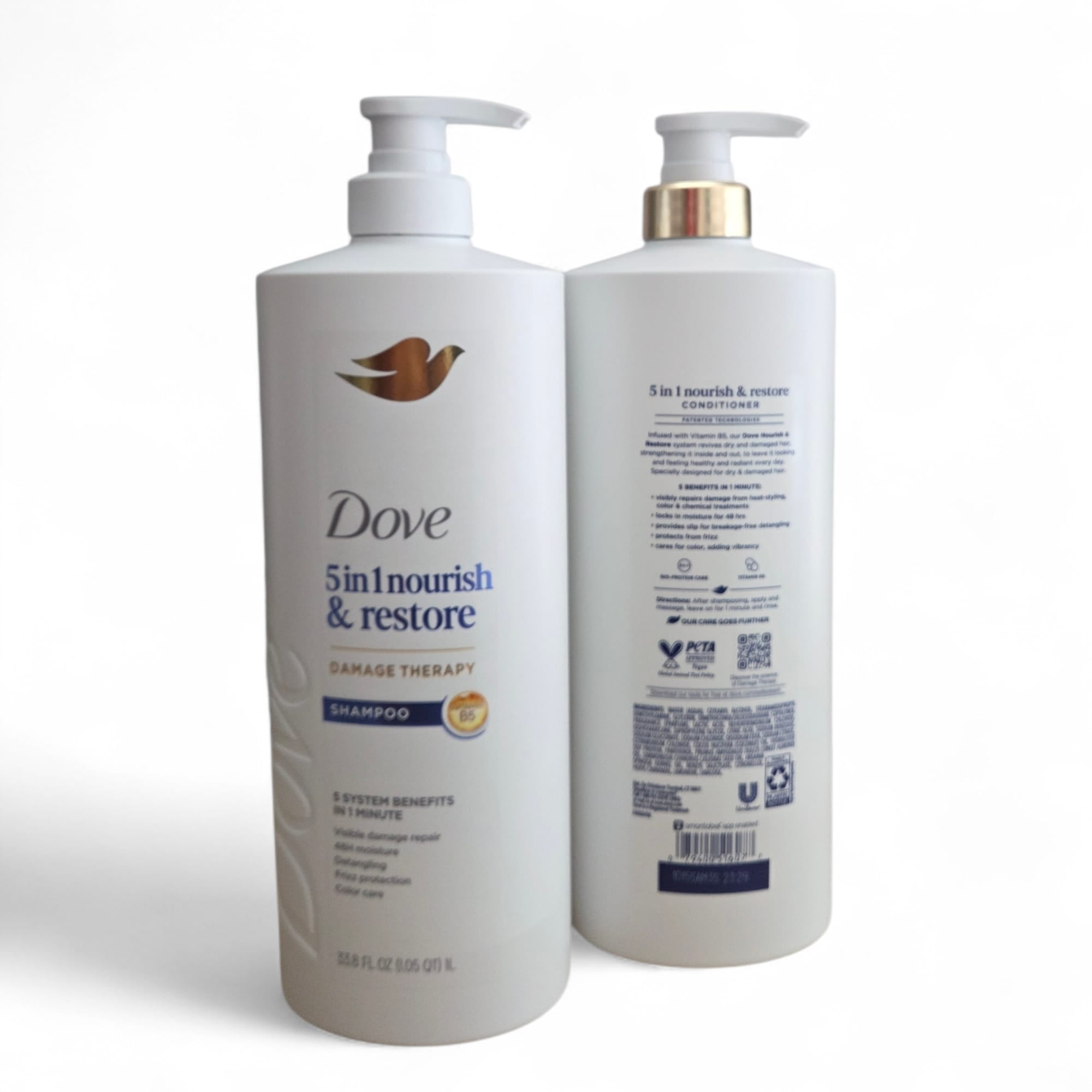 Dove 5 in 1 Nourish & Restore Damage Therapy Shampoo & Conditioner Set, 33.8 fl oz Each