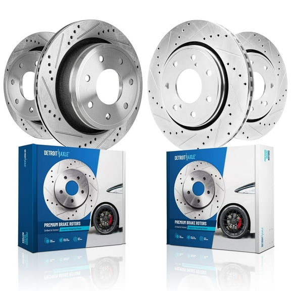 Detroit Axle - 13.78" inch Front and 13.70" inch Rear Drilled and Slotted Disc Brake Rotors for 2012-2014 Ford F-150 Lobo
