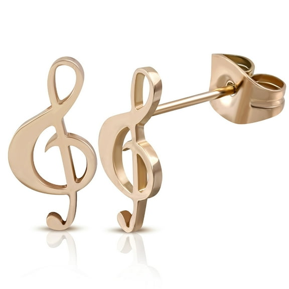 Stainless Steel Rose Gold-Tone Musical Clef Music Note Stud Earrings