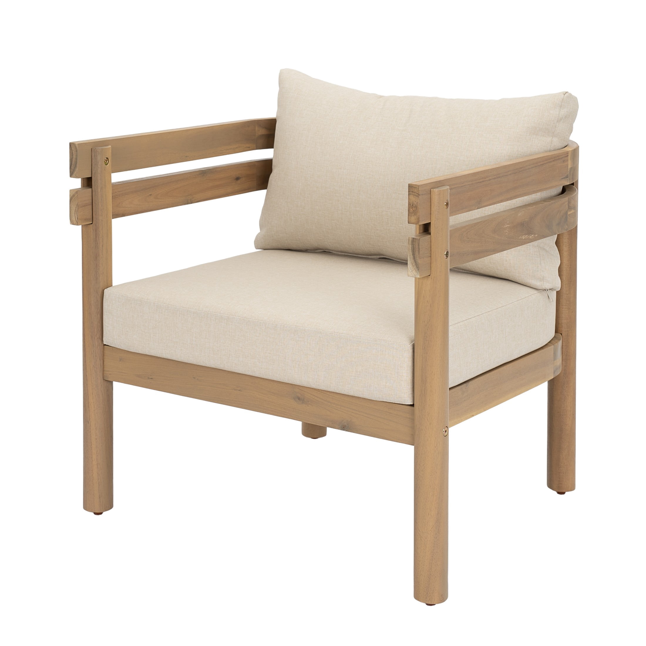 Christopher Knight Home Acacia Wood Patio Club Chair with Water-Repellent Cushions, Light Brown+Beige