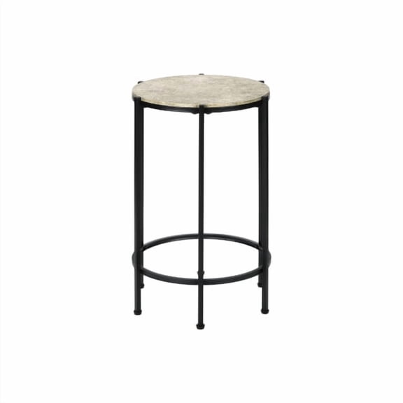 Cterwk Modern End Table with Metal Frame, Round Wood Top Side Table for Living Room, Bedroom, Cream White