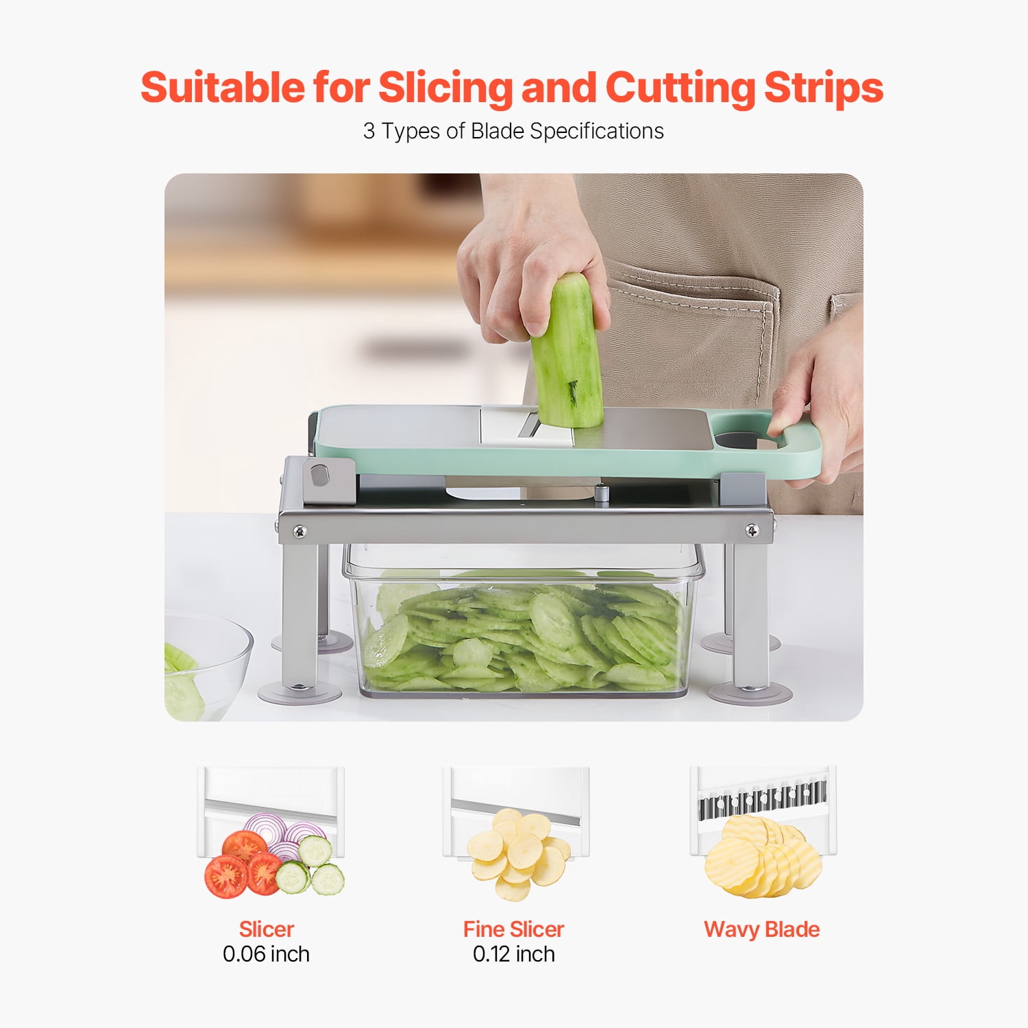 KFFKFF All-in-One Vegetable Chopper and Mandoline Slicer with 9 Stainless Steel Blades, Multi-Functional Food Cutter for Dicing, Grating, and Spiralizing, Includes Container for Easy Prep