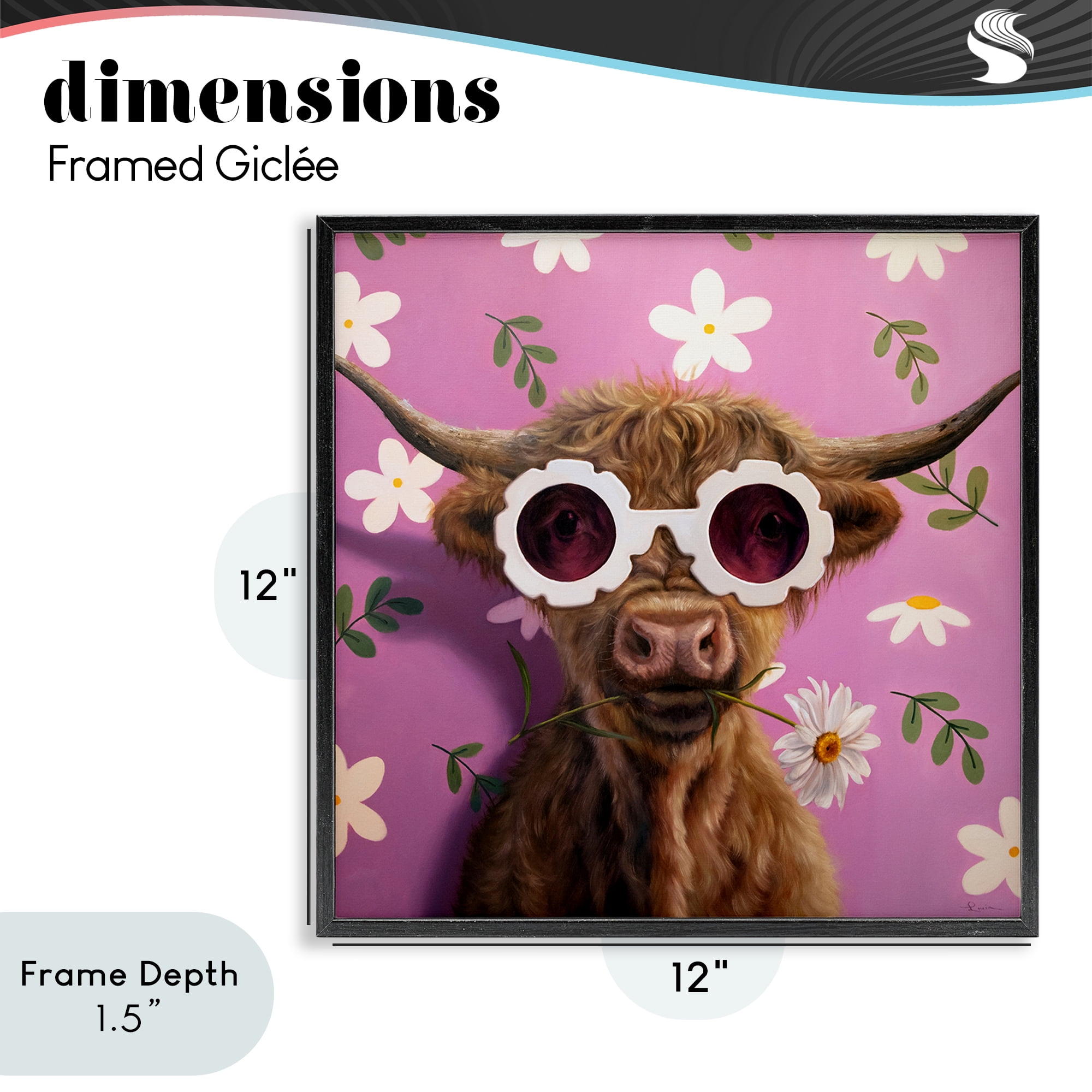 Stupell Industries Fresh As A Daisy Cattle Black Framed Giclee Art, design by Lucia Heffernan