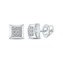 10kt White Gold Mens Round Diamond Square Earrings 1/20 Cttw