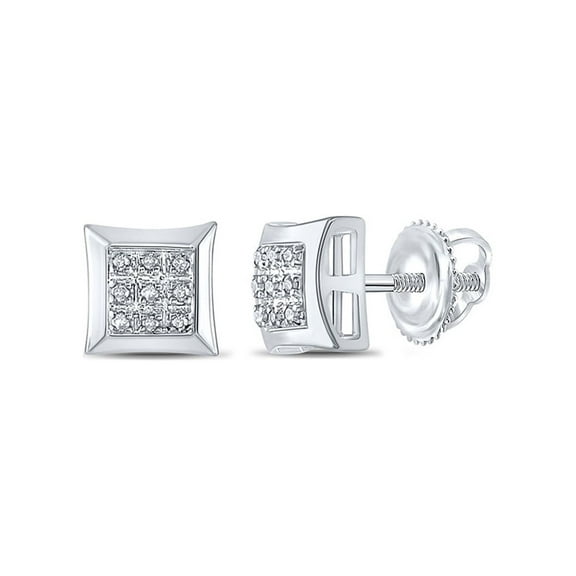 10kt White Gold Mens Round Diamond Square Earrings 1/20 Cttw