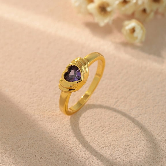 14K Gold - Plated Heart Zircon Ring, Romantic Color for Everyday Wear(A)