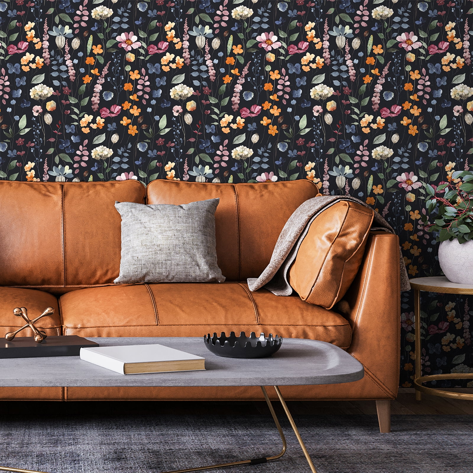 VEELIKE 17.7''x354'' Dark Pressed Flowers Floral Wallpaper Vintage Floral Peel and Stick Wallpaper for Bathroom Removable Wallpaper Decorative Contact Paper Mural for Bedroom Walls Cabinets Shelves