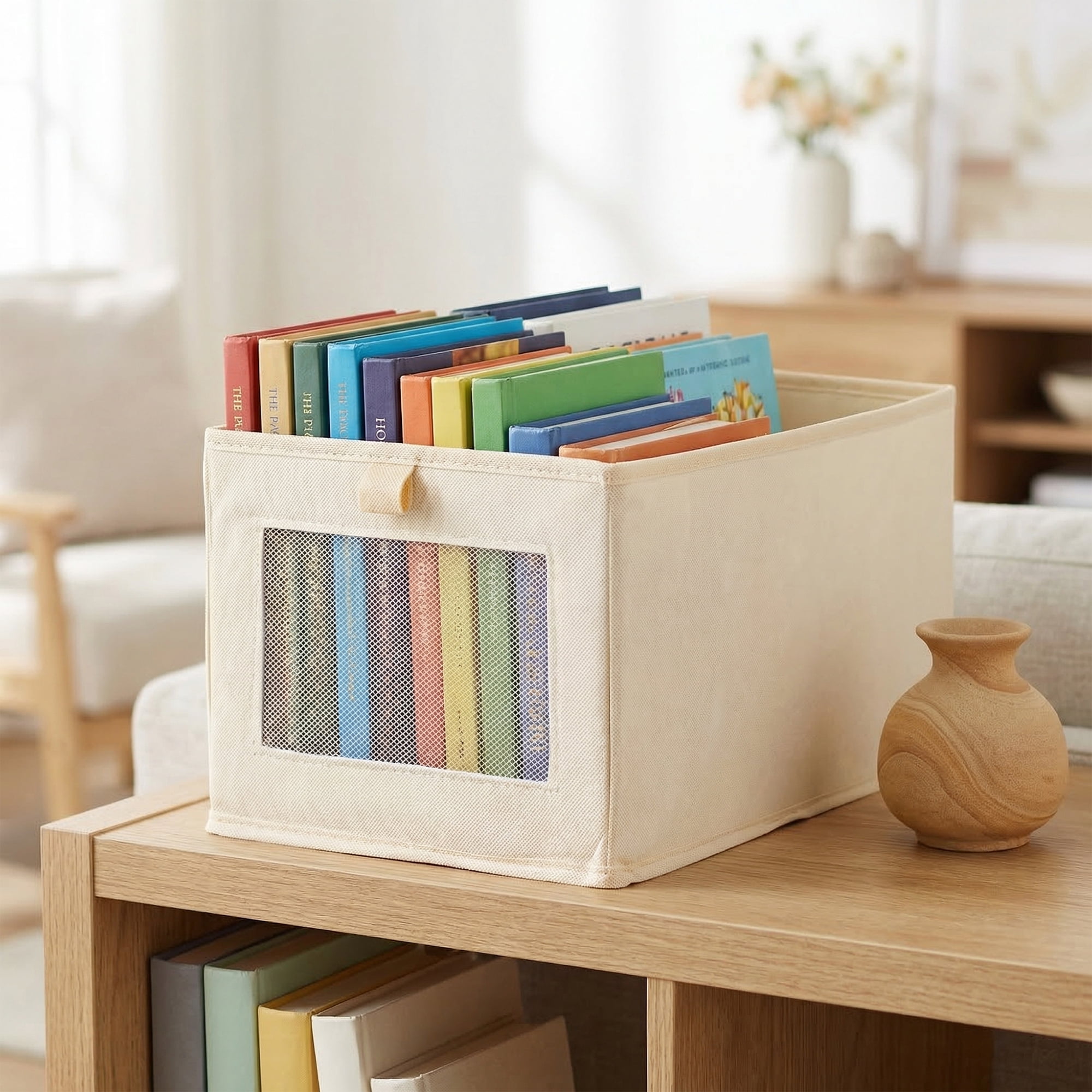 Unique Bargains 3pcs Storage Cube Fabric Storage Bins Beige 15.7*9.8*7.9in