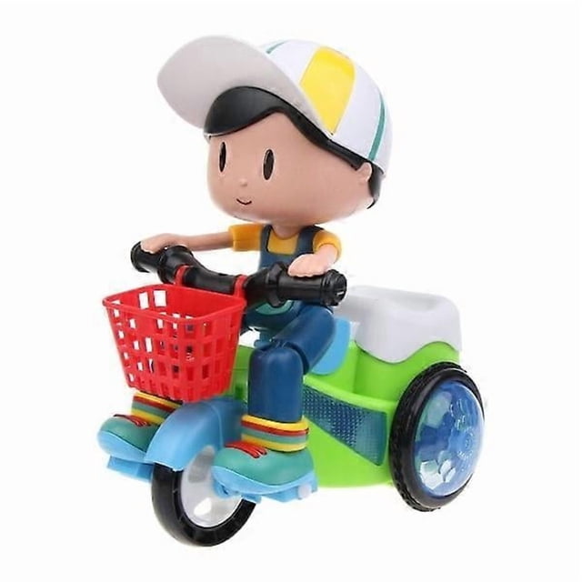 Electric Stunt Bike Toy Kids Music Tricycle Toy Interactive Omnidirectional Wheel 360° Rotate Car
