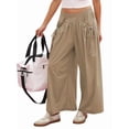thumbnail image 2 of Women's Wide Leg Fashion Street Style Flared Trousers Pants for Summer Casual Beach Vacation Camel Color XL, 2 of 10