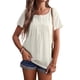 thumbnail image 1 of Camiseta informal de verano con cuello en U y mangas cortas con volantes y ribete de botones en la parte superior del busto plisado para mujer, 1 of 7