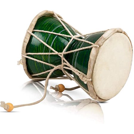 Handmade Wooden & Leather Classical Indian Folk Dumroo Damroo Damaru Hand Drum Set Percussion Decorative Collectible Showpiece World Musical Instruments (Green)